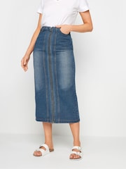 Long Tall Sally Blue 100% Cotton Zip Denim Skirt - Image 2 of 5