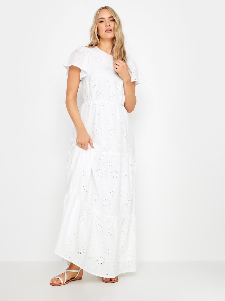 Long Tall Sally White 100% Cotton Broderie Flutter Sleeve Maxi Dress - Image 1 of 5