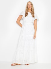 Long Tall Sally White 100% Cotton Broderie Flutter Sleeve Maxi Dress - Image 2 of 5