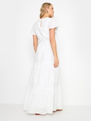 Long Tall Sally White 100% Cotton Broderie Flutter Sleeve Maxi Dress - Image 3 of 5