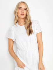 Long Tall Sally White 100% Cotton Broderie Flutter Sleeve Maxi Dress - Image 4 of 5
