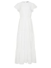 Long Tall Sally White 100% Cotton Broderie Flutter Sleeve Maxi Dress - Image 5 of 5