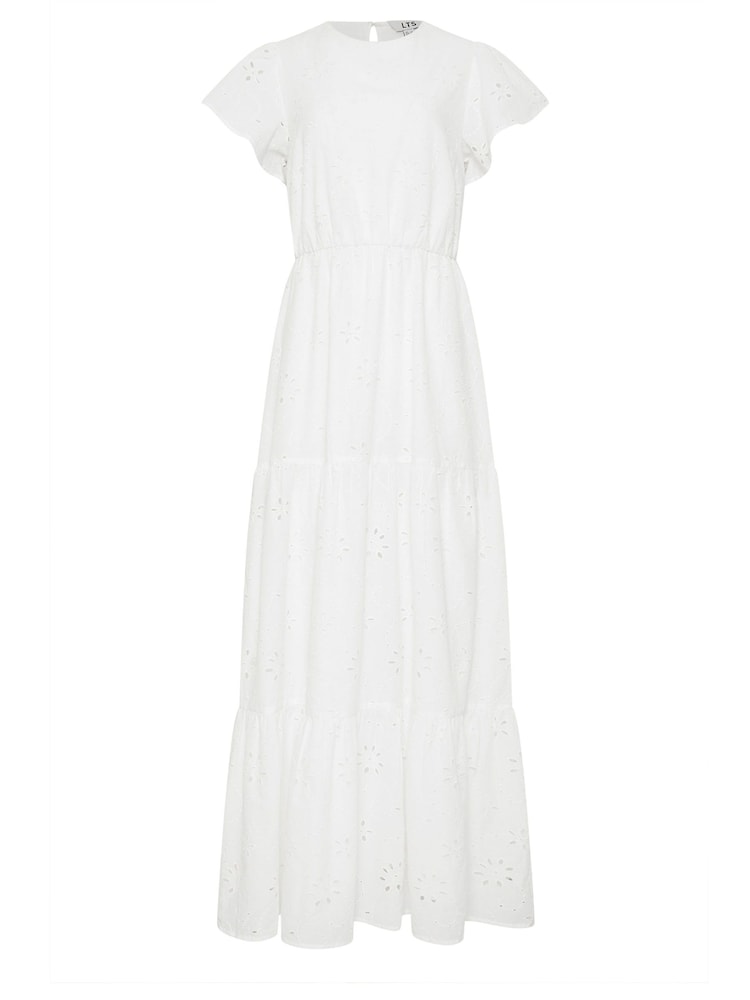 Long Tall Sally White 100% Cotton Broderie Flutter Sleeve Maxi Dress - Image 5 of 5