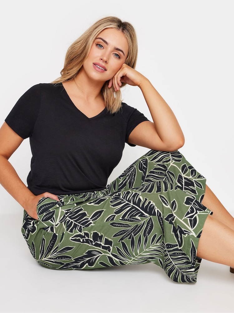 M&Co Khaki Green & Black Tropical Leaf Print Culottes - Image 1 of 6
