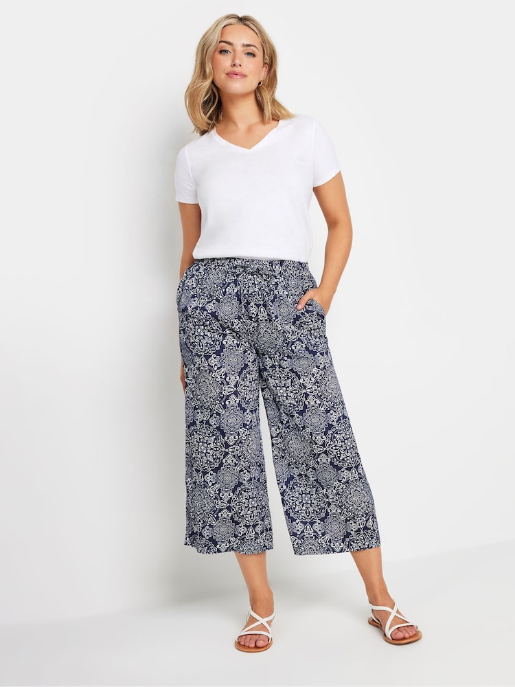 M&Co Navy Blue and White Tile Print Culottes - Image 1 of 5