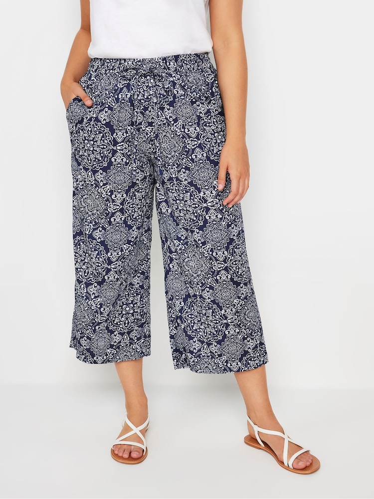 M&Co Navy Blue and White Tile Print Culottes - Image 2 of 5
