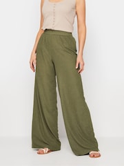 Long Tall Sally Green Long Tall Sally Textured Wide Leg Trousers - Image 1 of 6