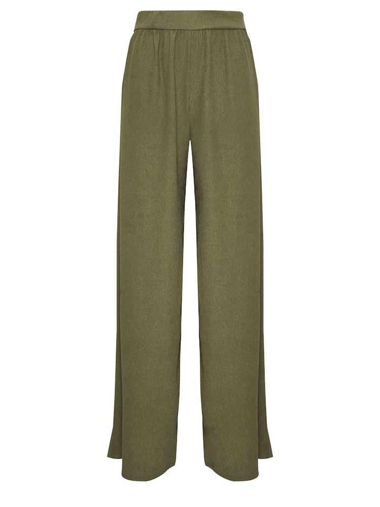 Long Tall Sally Green Long Tall Sally Textured Wide Leg Trousers - Image 6 of 6