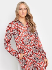 Long Tall Sally Brown Tile Satin Long Sleeve Shirt - Image 2 of 6