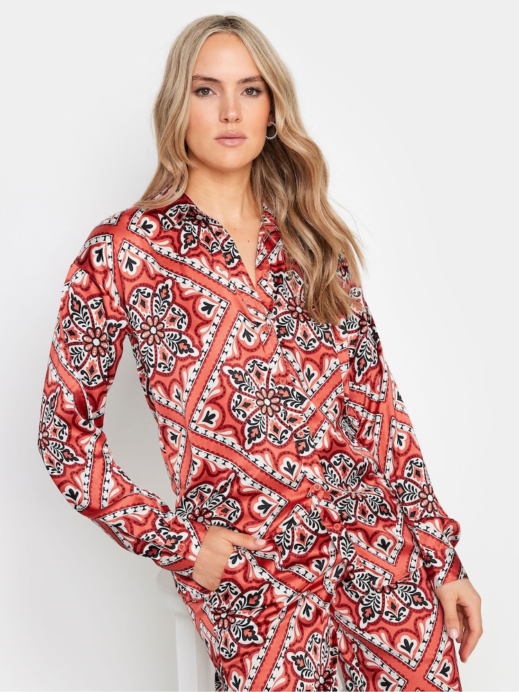Long Tall Sally Brown Tile Satin Long Sleeve Shirt - Image 2 of 6