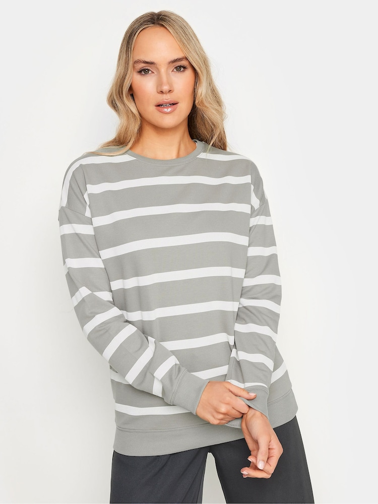 Long Tall Sally Grey Crew Neck Stripe Sweatshirt - Image 1 of 5