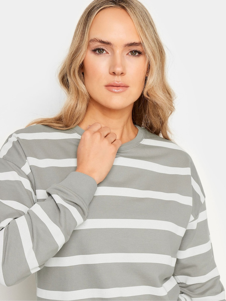 Long Tall Sally Grey Crew Neck Stripe Sweatshirt - Image 4 of 5