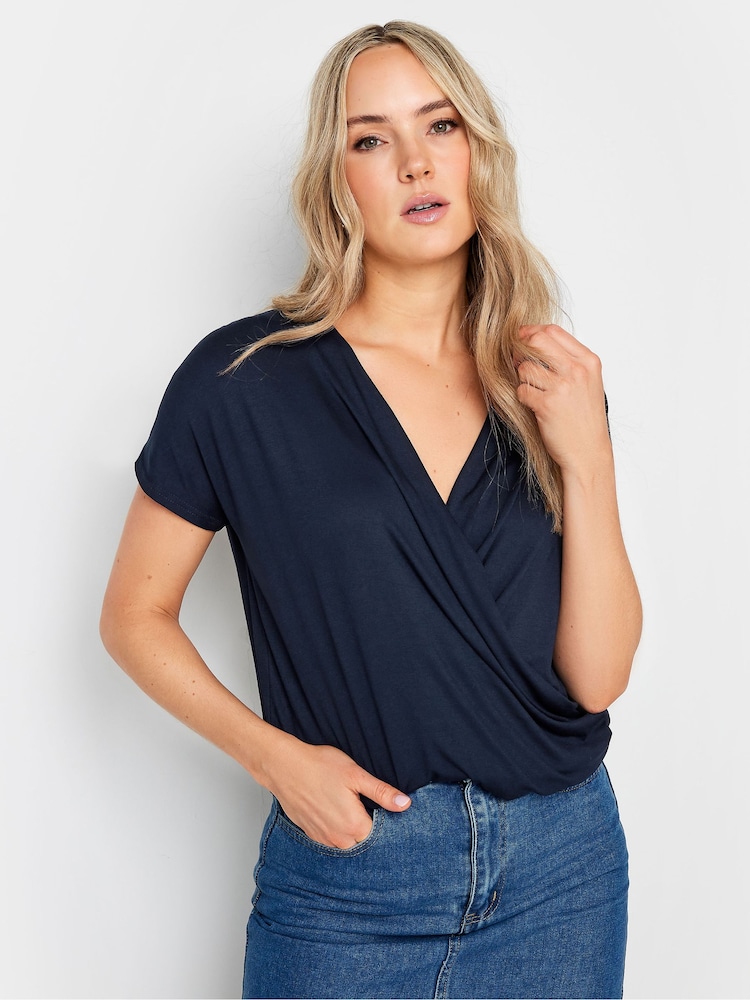 Long Tall Sally Blue Grown On Sleeve Wrap Top - Image 1 of 5