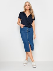 Long Tall Sally Blue Grown On Sleeve Wrap Top - Image 2 of 5