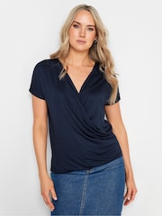 Long Tall Sally Blue Grown On Sleeve Wrap Top - Image 4 of 5