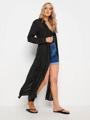 Long Tall Sally Black Crinkle Longline Shirt - Image 2 of 5