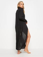 Long Tall Sally Black Crinkle Longline Shirt - Image 3 of 5