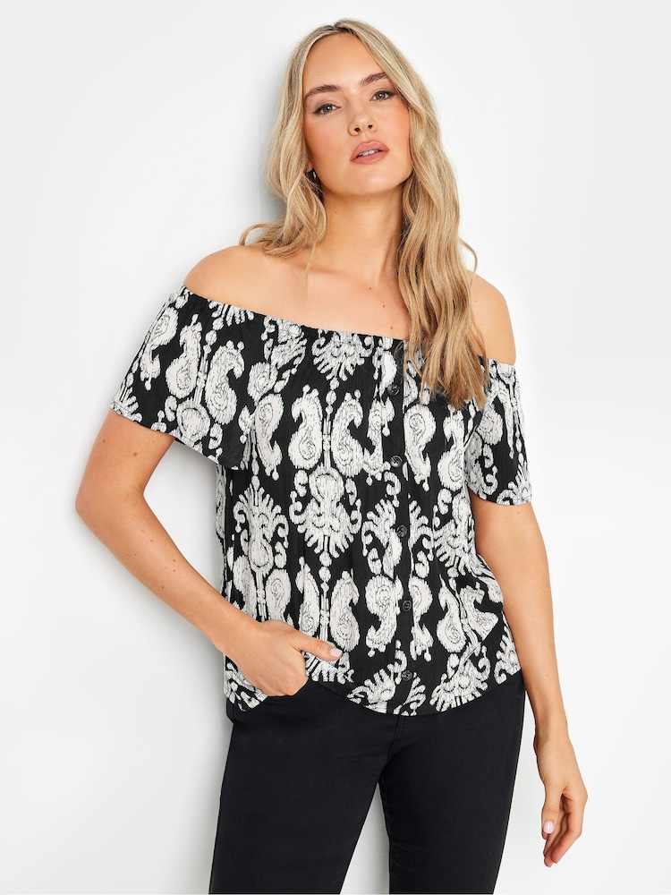 Long Tall Sally – Bardot-Oberteil im Azteken-Stil mit Knopfdetails und Ausschnitt - Bild 1 von 6