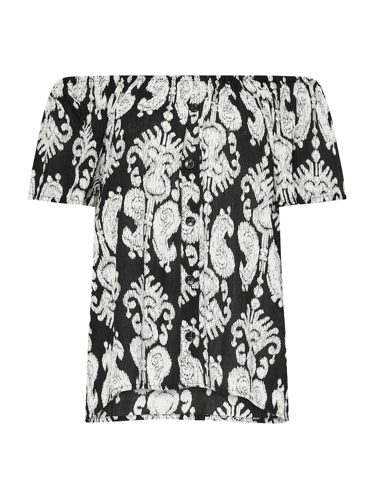 Long Tall Sally – Bardot-Oberteil im Azteken-Stil mit Knopfdetails und Ausschnitt - Bild 6 von 6 Long Tall Sally – Bardot-Oberteil im Azteken-Stil mit Knopfdetails und Ausschnitt - Bild 6 von 6