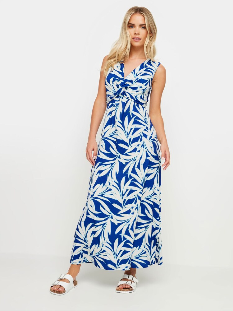 M&Co Blue Petite Twist Front Maxi Dress - Image 1 of 5