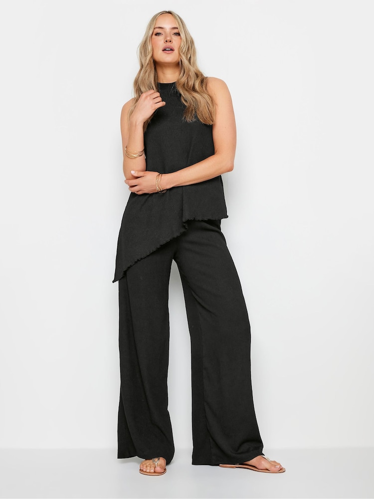 Long Tall Sally Blue Long Tall Sally Textured Wide Leg Trousers - Image 1 of 4