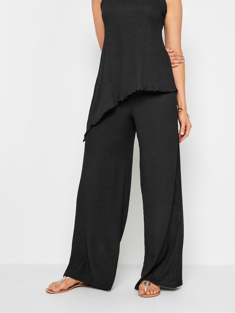 Long Tall Sally Blue Long Tall Sally Textured Wide Leg Trousers - Image 2 of 4