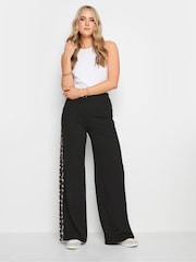 Long Tall Sally Black Leopard Print Side Stripe Wide Leg Trousers - Image 1 of 4