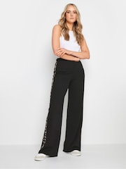 Long Tall Sally Black Leopard Print Side Stripe Wide Leg Trousers - Image 2 of 4