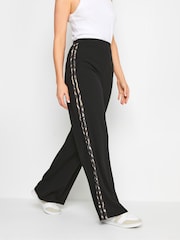 Long Tall Sally Black Leopard Print Side Stripe Wide Leg Trousers - Image 3 of 4