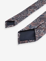 Neutral Brown/Blue Paisley Slim Design Tie And Clip - Image 3 of 3