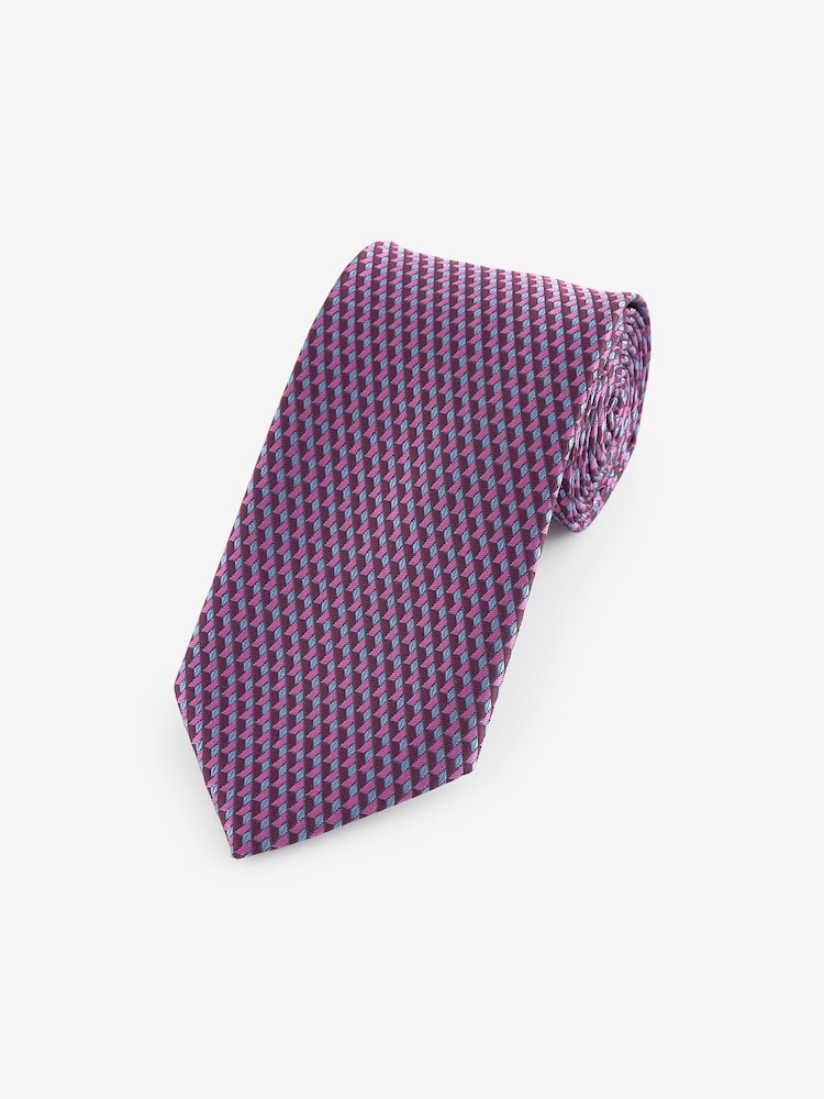 Magenta Pink Geometric Pattern Tie - Image 1 of 3