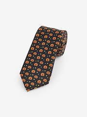Black/Orange Pumpkin Slim Halloween Design Tie - Image 1 of 3
