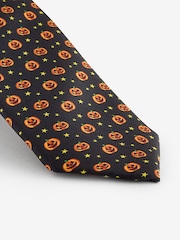 Black/Orange Pumpkin Slim Halloween Design Tie - Image 2 of 3