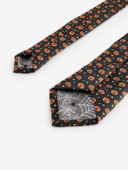 Black/Orange Pumpkin Slim Halloween Design Tie - Image 3 of 3
