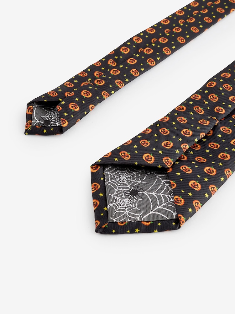 Black/Orange Pumpkin Slim Halloween Design Tie - Image 3 of 3