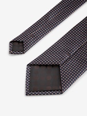 Navy Blue/Brown Pattern Tie And Tie Clip - Image 3 of 3