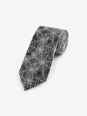 Grey/Silver Cobweb Slim Halloween Design Tie - Image 1 of 3
