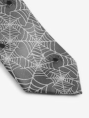Grey/Silver Cobweb Slim Halloween Design Tie - Image 2 of 3