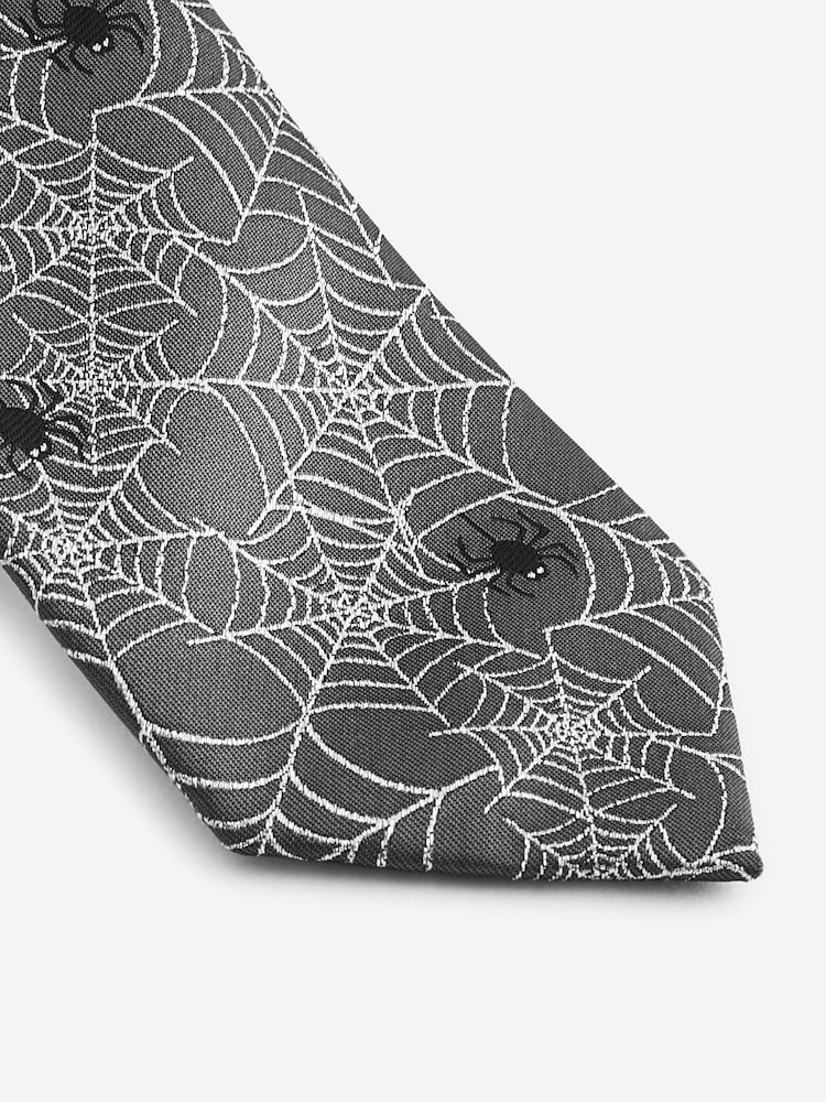Grey/Silver Cobweb Slim Halloween Design Tie - Image 2 of 3