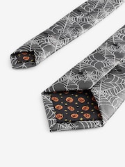 Grey/Silver Cobweb Slim Halloween Design Tie - Image 3 of 3
