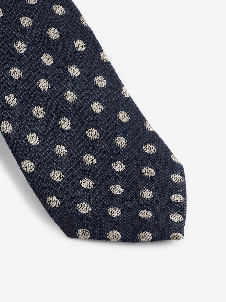 Navy Blue Polka Dot Silk Design Tie - Image 2 of 3