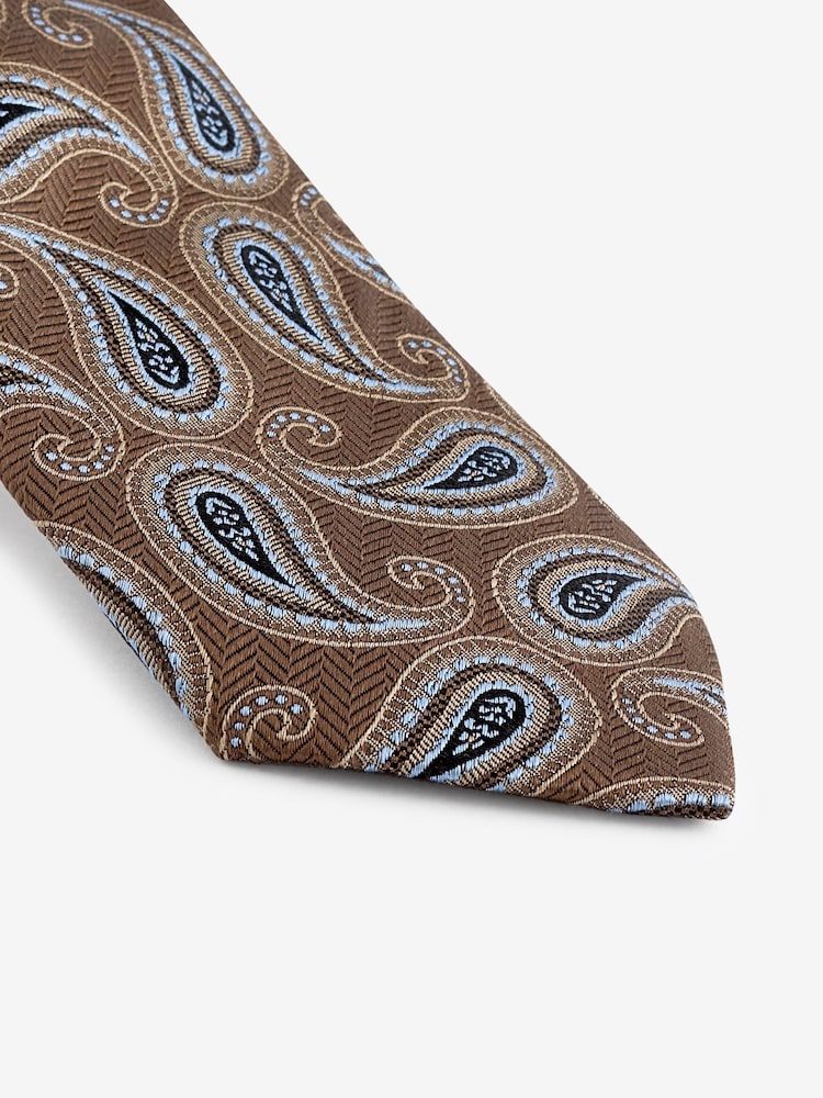 Brown/Light Blue Paisley Silk Design Tie - Image 2 of 3