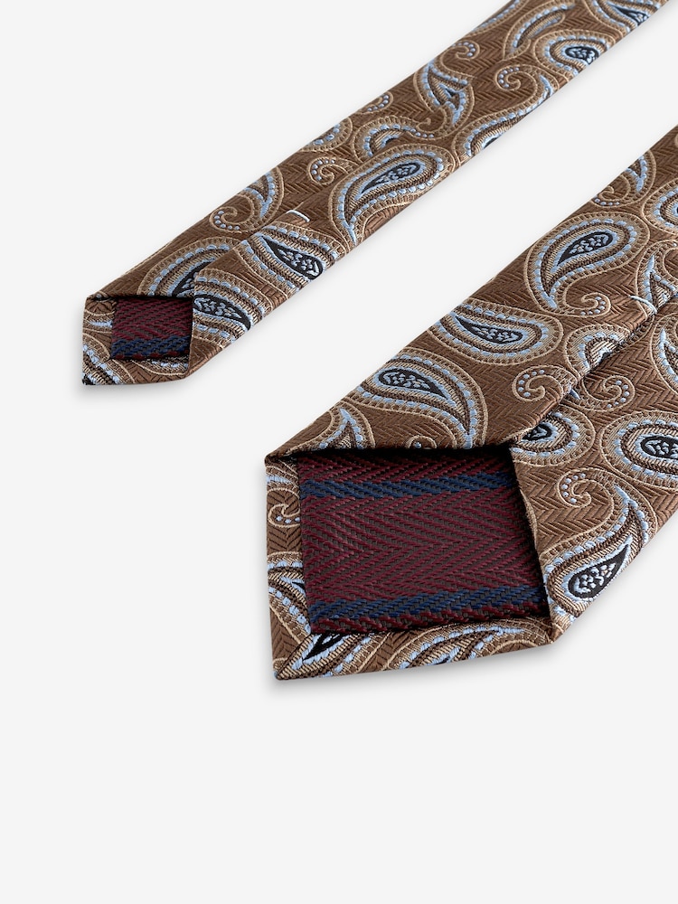 Brown/Light Blue Paisley Silk Design Tie - Image 3 of 3 Brown/Light Blue Paisley Silk Design Tie - Image 3 of 3