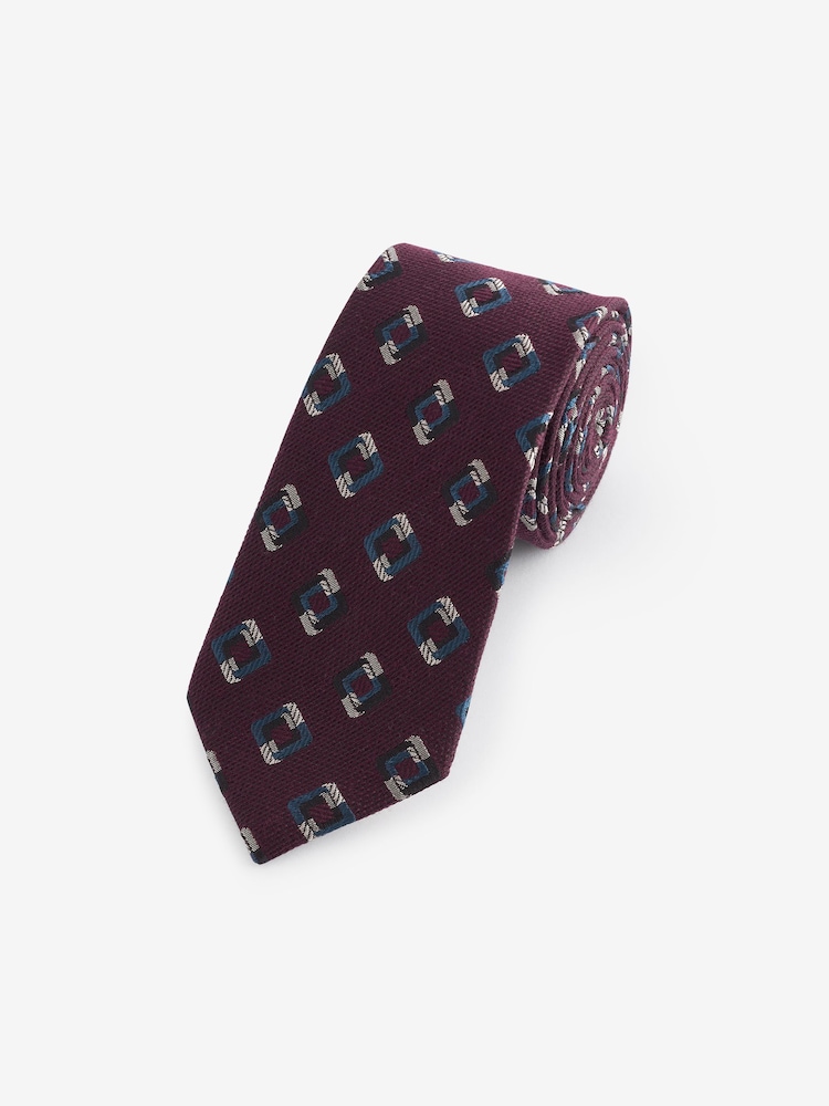 Burgundy Red Geometric Silk Design Tie - Image 1 of 3
