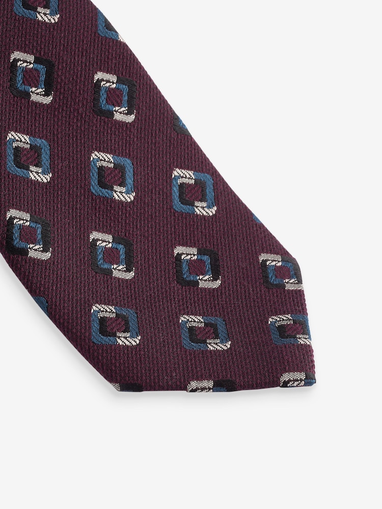 Burgundy Red Geometric Silk Design Tie - Image 2 of 3