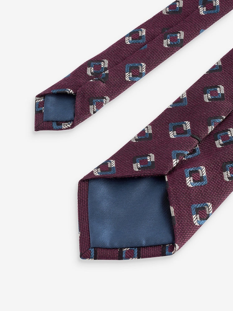Burgundy Red Geometric Silk Design Tie - Image 3 of 3