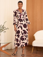 Love & Roses Floral Keyhole Tipped 3/4 Sleeve Midi Dress - Image 1 of 4