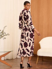 Love & Roses Floral Keyhole Tipped 3/4 Sleeve Midi Dress - Image 3 of 4