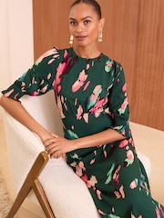 Love & Roses Green Smudge Empire Seam Flute Sleeve Midi Dress - Image 4 of 4