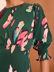 Love & Roses Green Smudge Petite Empire Seam Flute Sleeve Midi Dress - Image 2 of 4